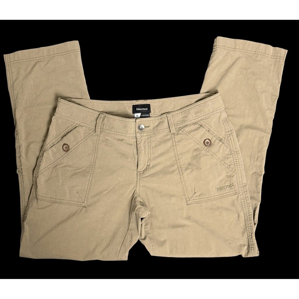 MARMOT Khaki Women's Hiking Pants Size 14 Convertible Roll Up Cuff Cotton Blend